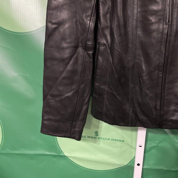 JONES NEW YORK Women's zip front LEATHER jacket in BLACK sz MEDIUM - EUC - Picture 2 of 9